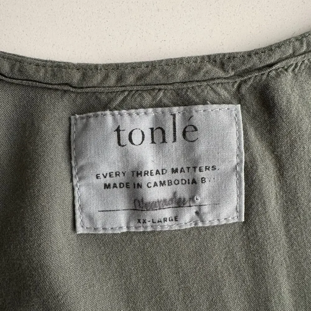Tonle Recycled Material Lightweight V Neck Pockets Sleeveless Olive Dress XXL 2X - Picture 4 of 8